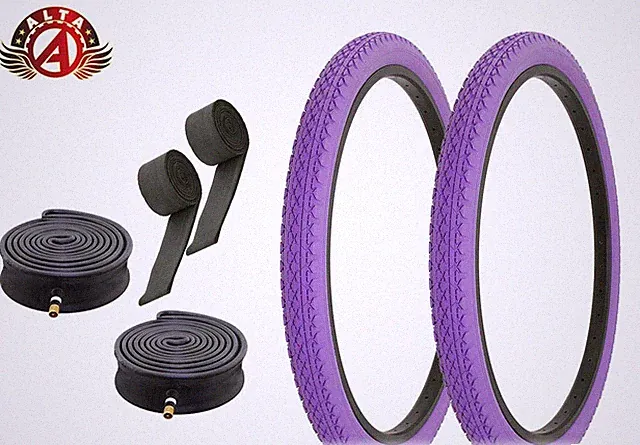 ALTA BICYCLE WIRE BEAD TIRES 26 x 2.125 PURPLE HEAVY DUTY DIAMOND 6pc SET.