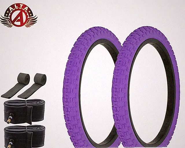 BICYCLE ALTA TIRE BUNDLE W/ 18" X 2.125 ALL PURPLE BMX TIRES,TUBES & RIMSTRIPS.