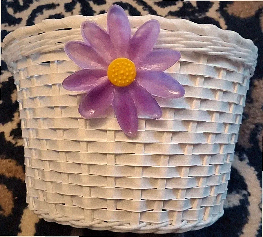Bicycle Basket Action Plastic Basic Large White w/ Purple Flower Straps Included