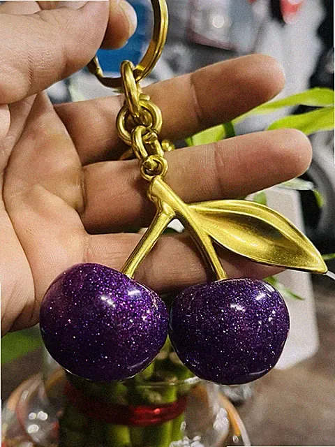 Cute Coach Purple Cherry Bag Charm Keychain Brass Pendant Christmas Gift Her