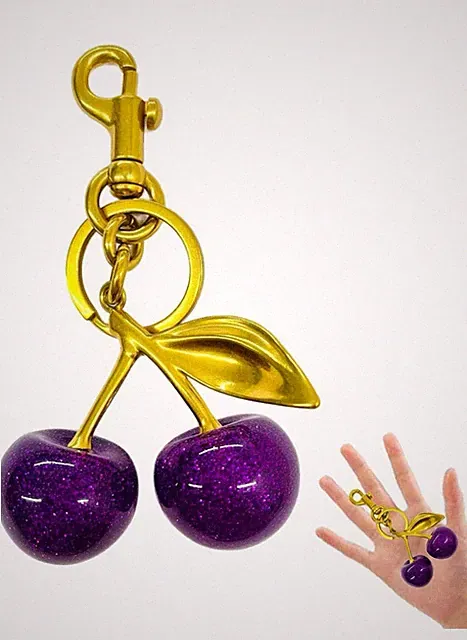 Cute Coach Purple Cherry Bag Charm Keychain Brass Pendant Gift Birthday For Her