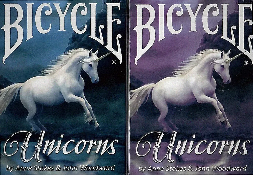 Lot 2 Bicycle Anne Stokes Unicorn 1 Purple & 1 Blue Deck Playing Cards