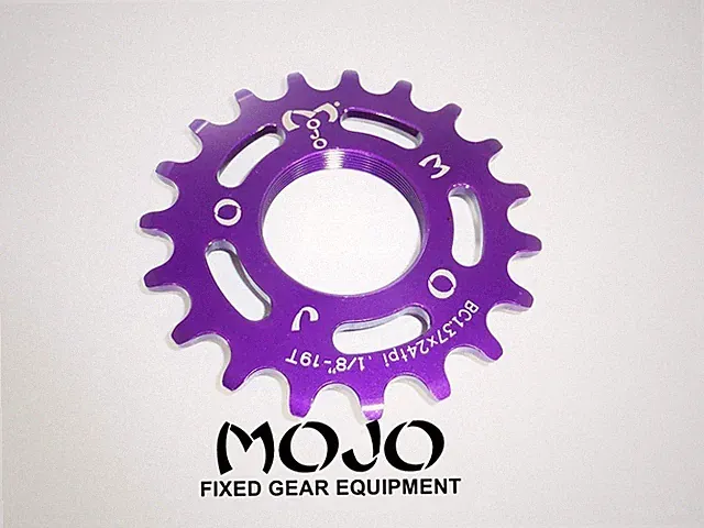 MOJO 19T FIXED GEAR COG - PURPLE ANODIZED Cro-Mo TRACK 1/8 INCH CNC