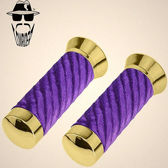 Original Lowrider Custom Swirl Velour Handlebar Grips 7/8" x 130mm – Gold/Purple