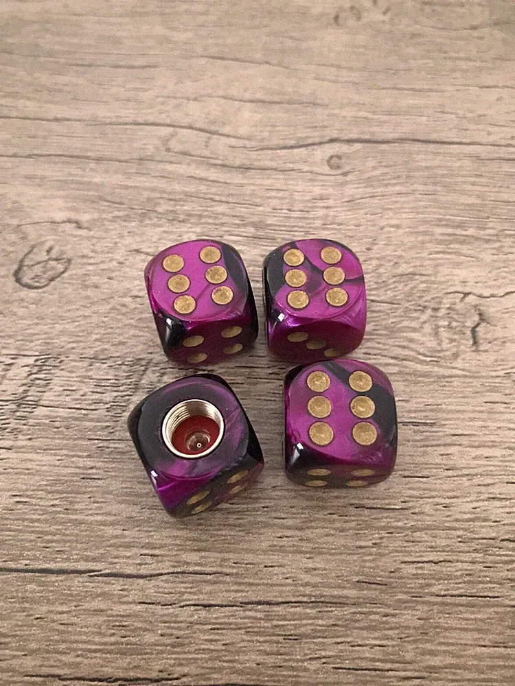 Purple Black Gold Dice 4X Tire Wheel Valve Stem Caps Bicycle Bike Car Truck Auto