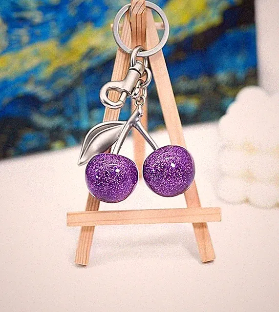 Purple Cherry Keychain Bag Charm With Key Ring And Clip Best Gift For Her K195