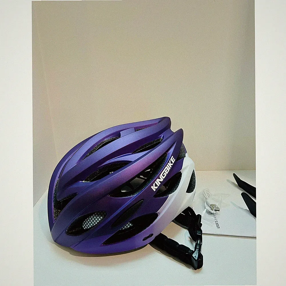 PURPLE KINGBIKE ADULT BICYCLE HELMET WITH RECHARGEABLE USB LIGHT / LARGE