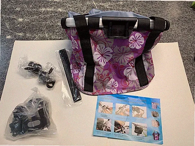 QUICK RELEASE BICYCLE BASKET PURPLE PINK FLOWER IN ORIGINAL PACKAGING