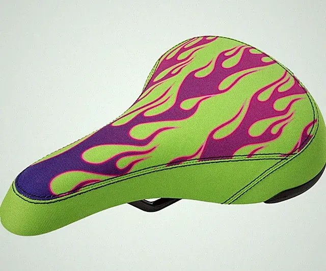 SUNDAY BMX FLAMES BICYCLE RAILED CRUISER SEAT PURPLE/GREEN ODYSSEY CULT PRIMO
