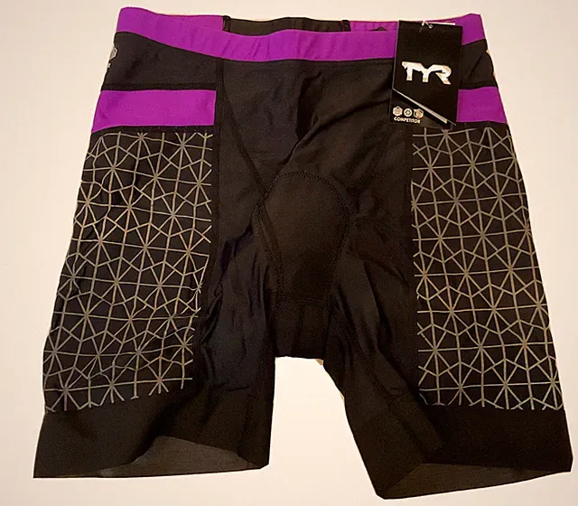 TYR Women's XL Black Purple 6" Triathlon Exercise Bike Shorts COMPETITOR New