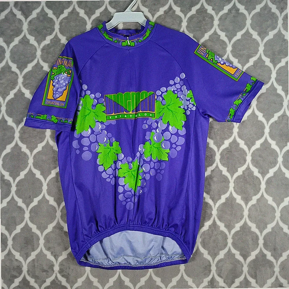 Vineman Triathlon Cycling Jersey Men XL Purple Grape Graphic Full Zip Bike Shirt