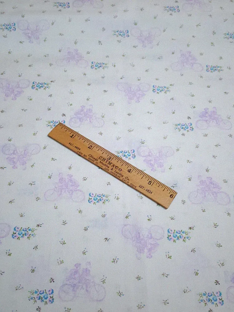 Vintage Cotton Fabric Tandem Bicycle Bike + Flowers Purple Pink 1 Yard 18" x 45"