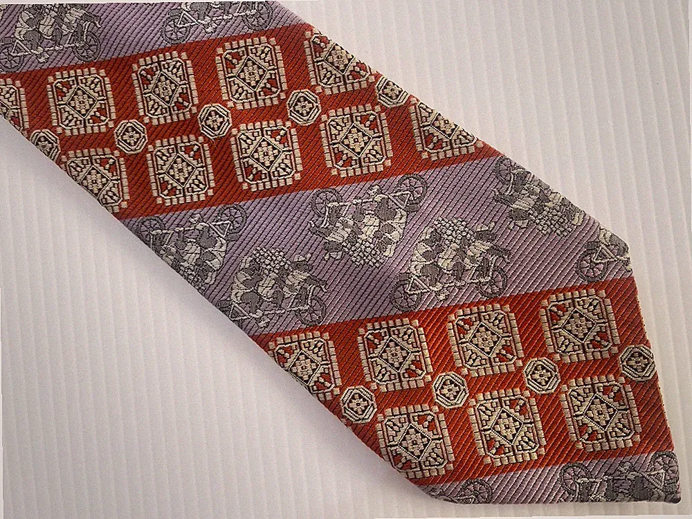 VTG Wembley Suitmates Mens Tie Bears Riding Tandem Bicycle Purple Orange 4W 58L