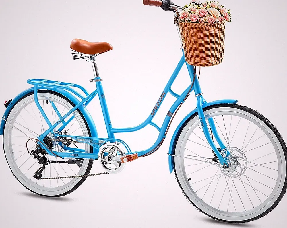 Women 7-Speed Beach Cruiser Bike 24" 26" Dual Disc Brake w/Basket& Rack Commuter